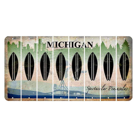 Michigan Spectacular Peninsulas Cut License Plate Strips (Set of 8) Surfboard