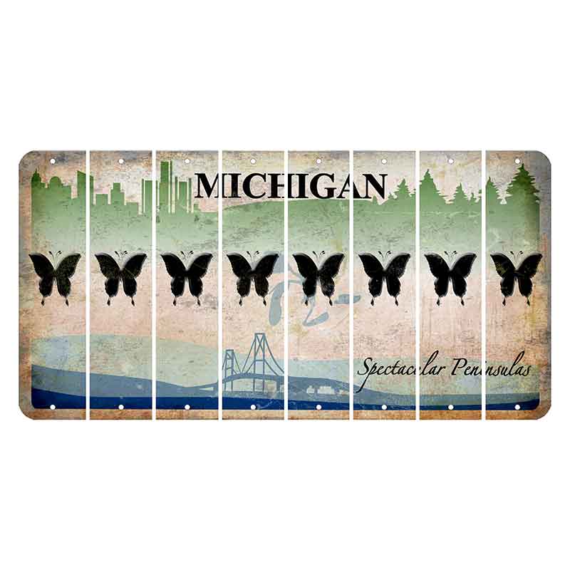 Michigan Spectacular Peninsulas Cut License Plate Strips (Set of 8) Butterfly