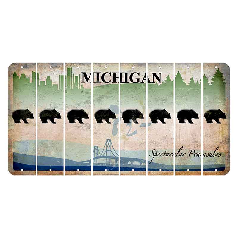 Michigan Spectacular Peninsulas Cut License Plate Strips (Set of 8) Bear