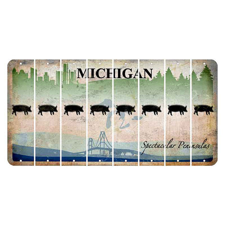 Michigan Spectacular Peninsulas Cut License Plate Strips (Set of 8) Pig