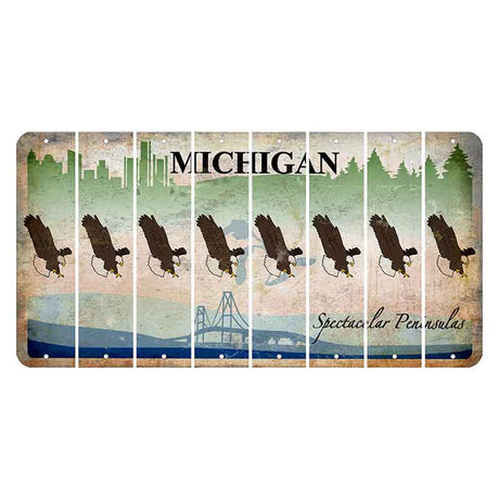 Michigan Spectacular Peninsulas Cut License Plate Strips (Set of 8) Bald Eagle