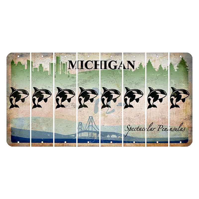 Michigan Spectacular Peninsulas Cut License Plate Strips (Set of 8) Whale