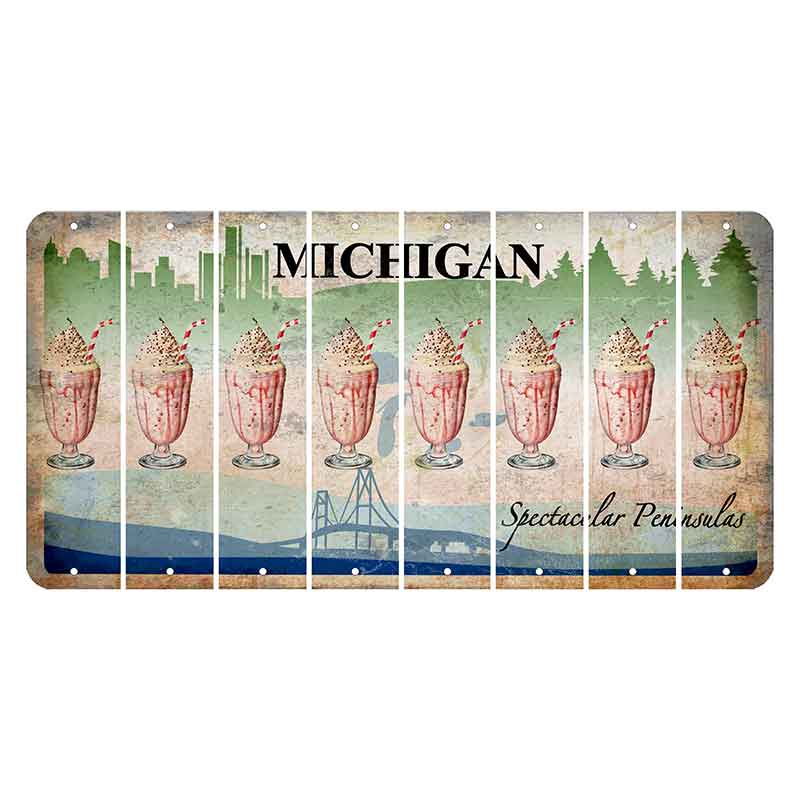 Michigan Spectacular Peninsulas Cut License Plate Strips (Set of 8) Milkshake