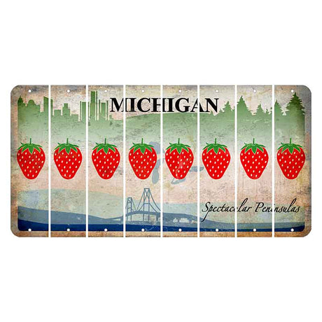 Michigan Spectacular Peninsulas Cut License Plate Strips (Set of 8) Strawberry