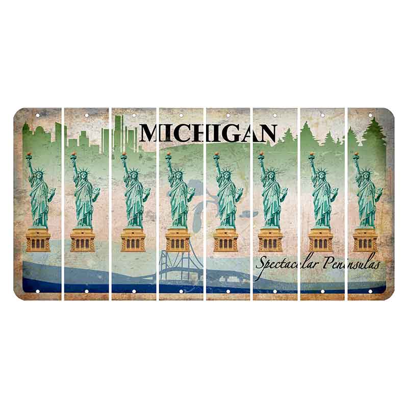 Michigan Spectacular Peninsulas Cut License Plate Strips (Set of 8) Statue of Liberty