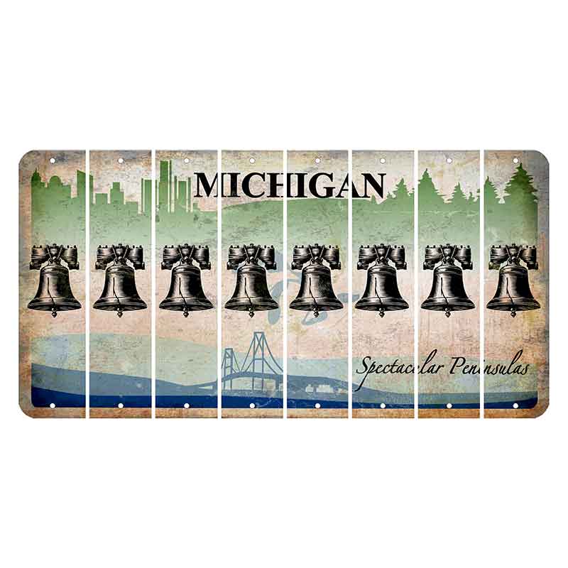 Michigan Spectacular Peninsulas Cut License Plate Strips (Set of 8) Liberty Bell