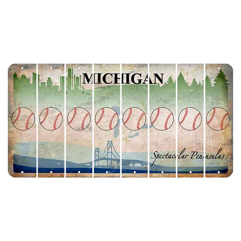 Michigan Spectacular Peninsulas Cut License Plate Strips (Set of 8) Baseball