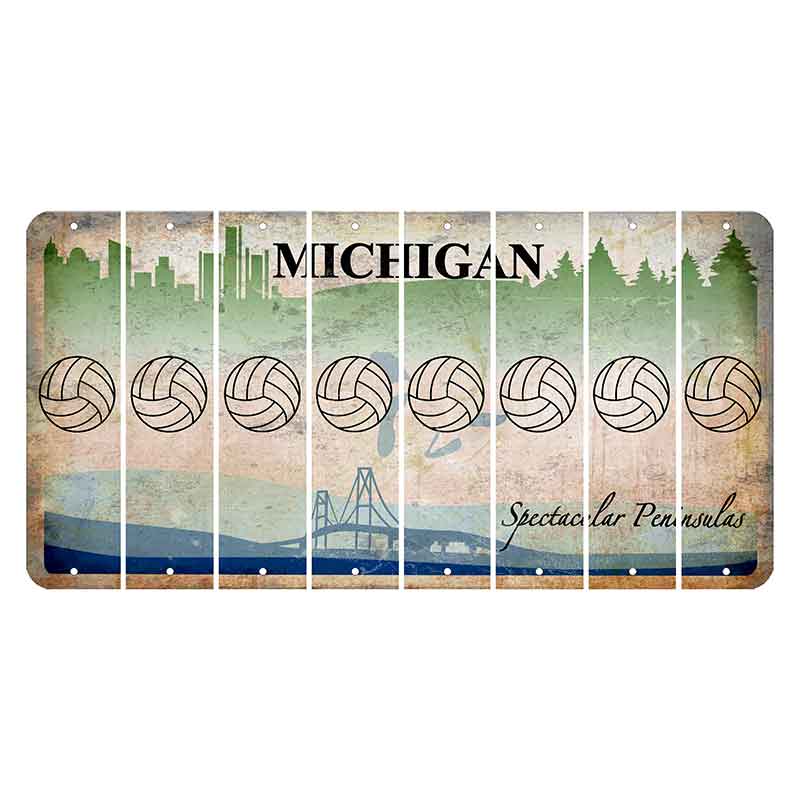 Michigan Spectacular Peninsulas Cut License Plate Strips (Set of 8) Volleyball