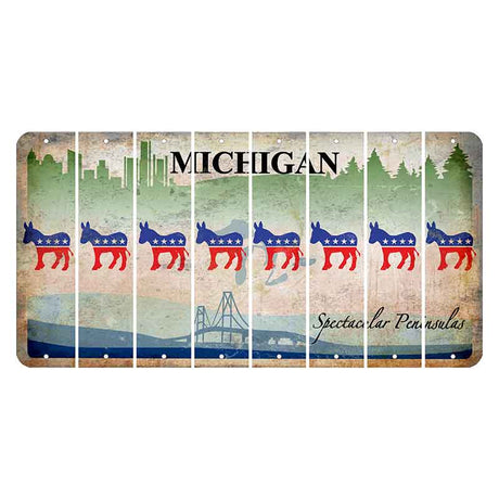 Michigan Spectacular Peninsulas Cut License Plate Strips (Set of 8) Democrat