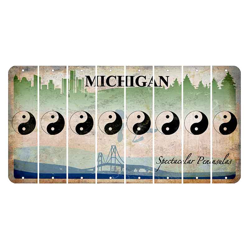 Michigan Spectacular Peninsulas Cut License Plate Strips (Set of 8) Yin Yang