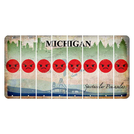 Michigan Spectacular Peninsulas Cut License Plate Strips (Set of 8) Emoji - Angry