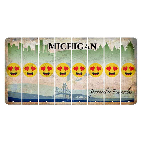 Michigan Spectacular Peninsulas Cut License Plate Strips (Set of 8) Emoji - Heart Eyes