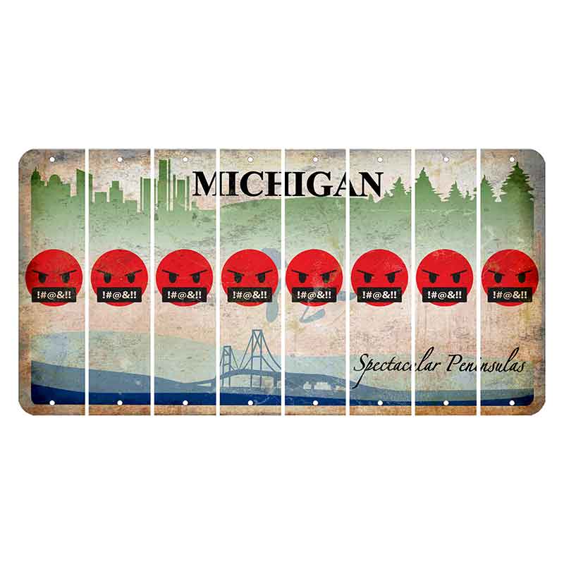 Michigan Spectacular Peninsulas Cut License Plate Strips (Set of 8) Emoji - Pissed