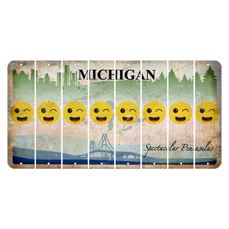 Michigan Spectacular Peninsulas Cut License Plate Strips (Set of 8) Emoji - Winking