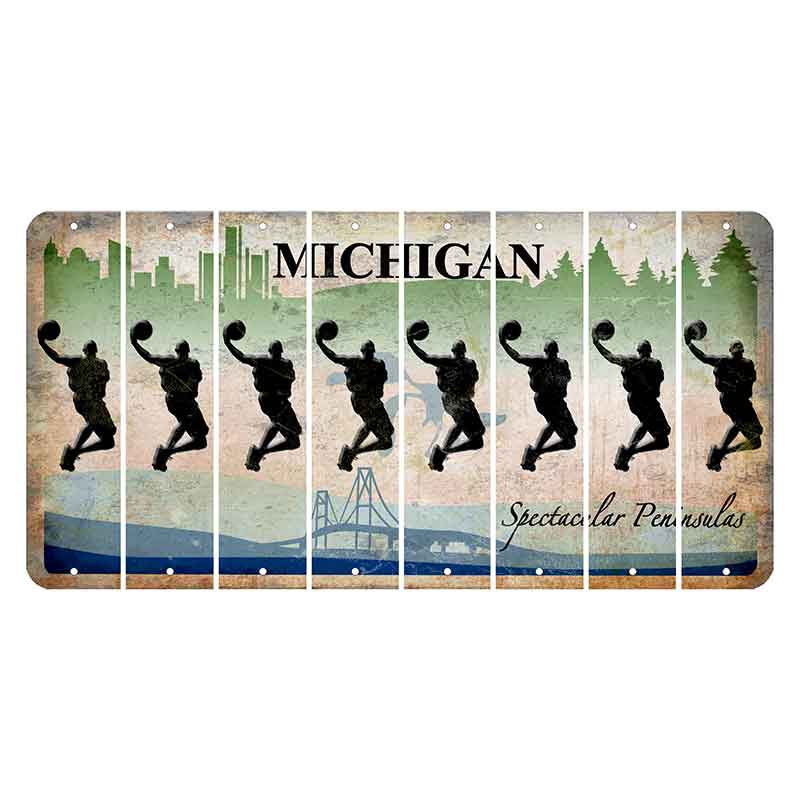 Michigan Spectacular Peninsulas Cut License Plate Strips (Set of 8) Basketball Player