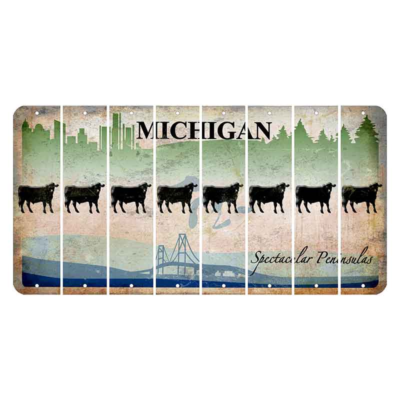 Michigan Spectacular Peninsulas Cut License Plate Strips (Set of 8) Dairy Cow