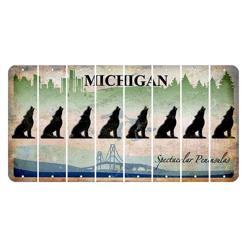 Michigan Spectacular Peninsulas Cut License Plate Strips (Set of 8) Howling Wolf