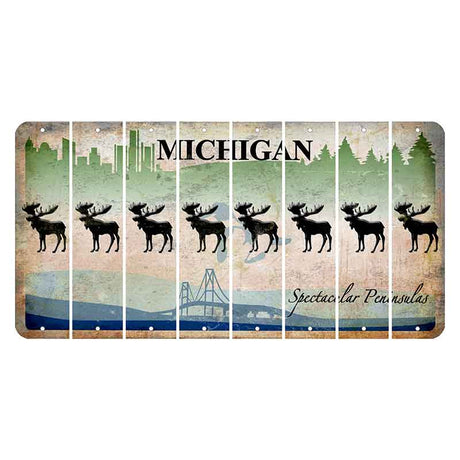 Michigan Spectacular Peninsulas Cut License Plate Strips (Set of 8) Moose