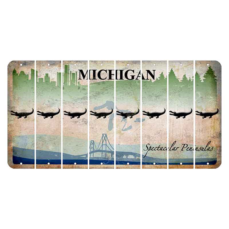 Michigan Spectacular Peninsulas Cut License Plate Strips (Set of 8) Alligator