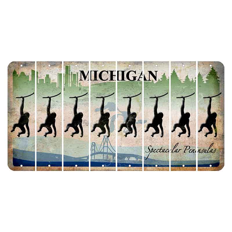 Michigan Spectacular Peninsulas Cut License Plate Strips (Set of 8) Monkey