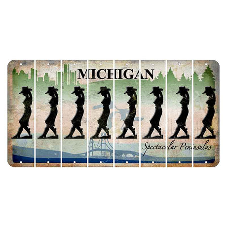 Michigan Spectacular Peninsulas Cut License Plate Strips (Set of 8) Cowgirl - Leaning