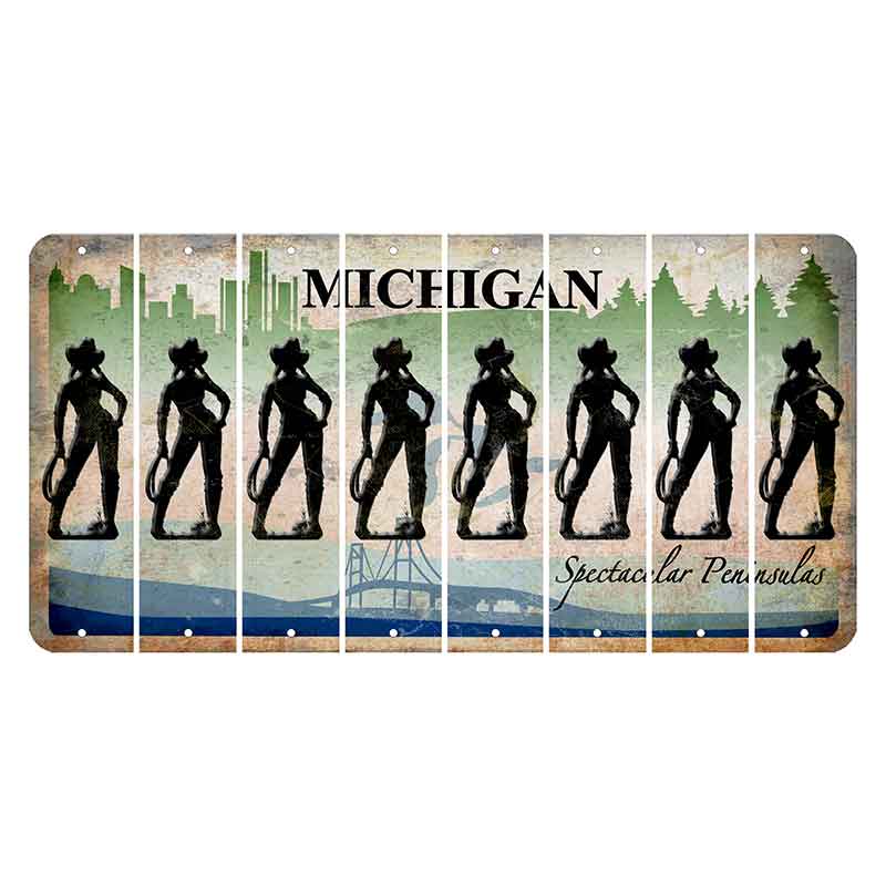 Michigan Spectacular Peninsulas Cut License Plate Strips (Set of 8) Cowgirl