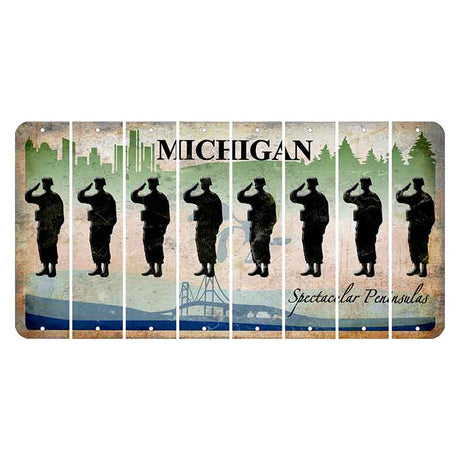 Michigan Spectacular Peninsulas Cut License Plate Strips (Set of 8) Soldier - Saluting