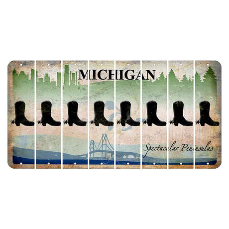 Michigan Spectacular Peninsulas Cut License Plate Strips (Set of 8) Cowboy Boot