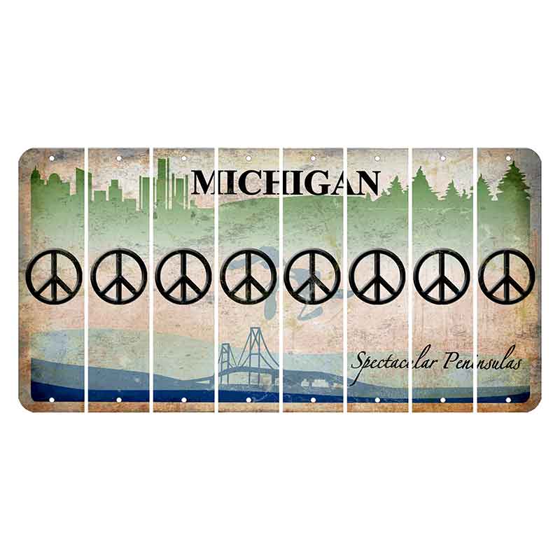 Michigan Spectacular Peninsulas Cut License Plate Strips (Set of 8) Peace Sign