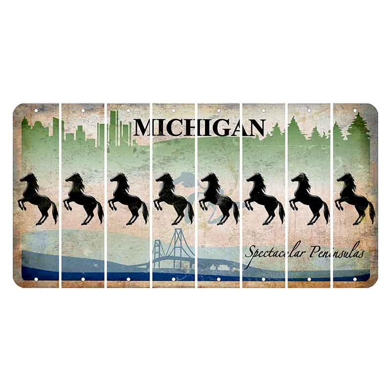 Michigan Spectacular Peninsulas Cut License Plate Strips (Set of 8) Horse