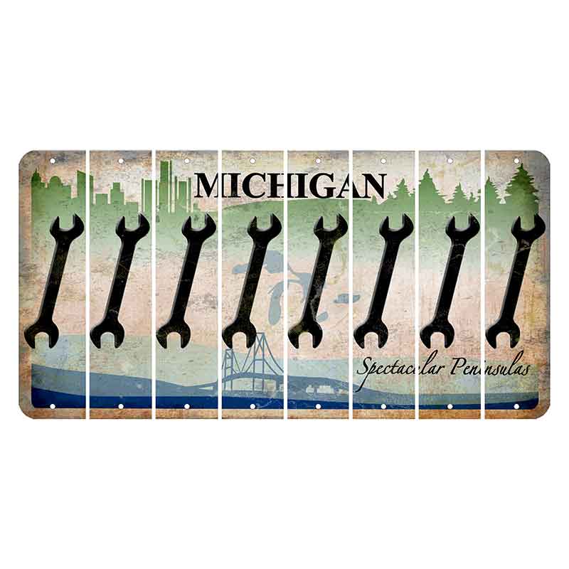 Michigan Spectacular Peninsulas Cut License Plate Strips (Set of 8) Wrench