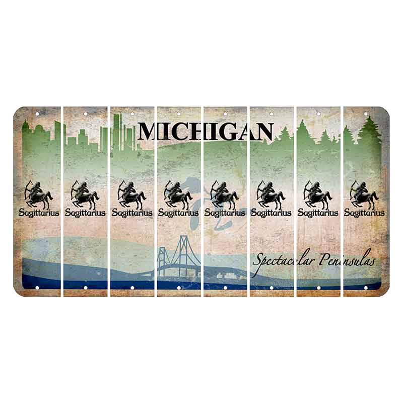 Michigan Spectacular Peninsulas Cut License Plate Strips (Set of 8) Zodiac Sign - Sagittarius