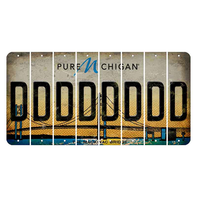 Michigan Mackinac Bridge Cut License Plate Strips (Set of 8) D