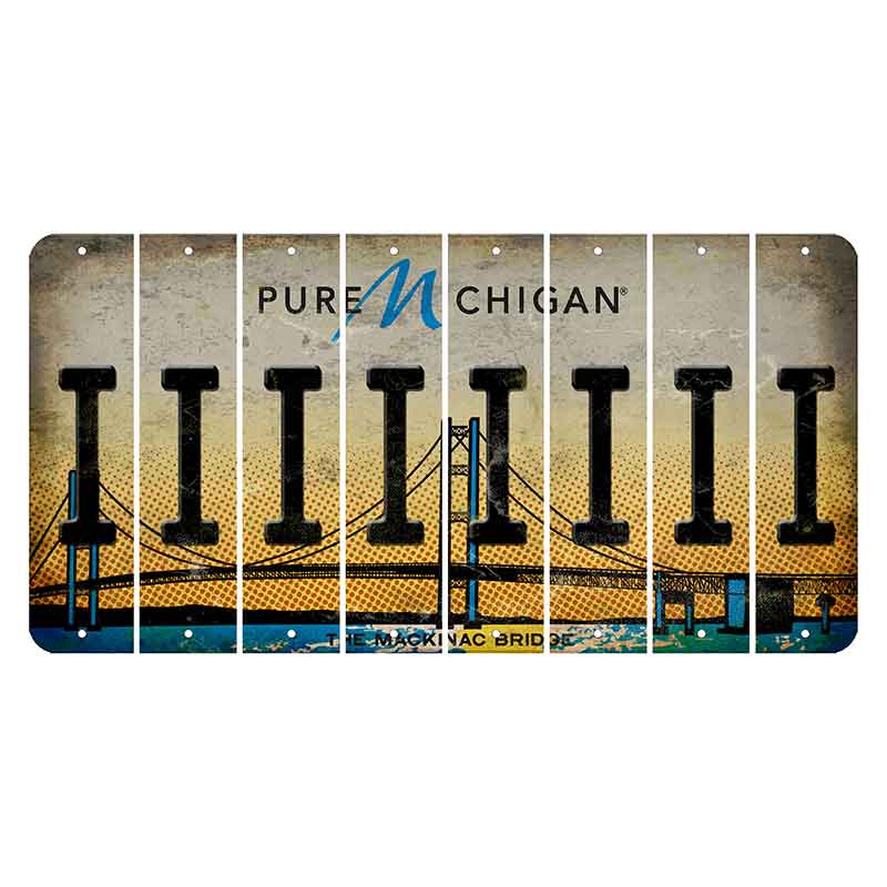 Michigan Mackinac Bridge Cut License Plate Strips (Set of 8) I