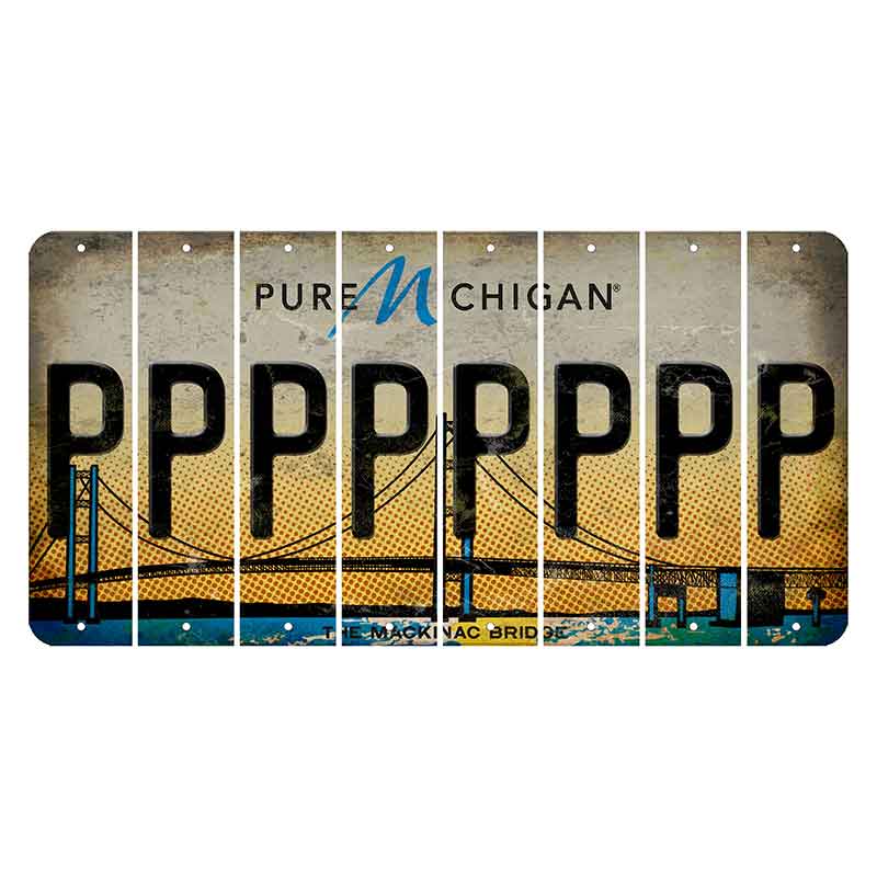 Michigan Mackinac Bridge Cut License Plate Strips (Set of 8) P