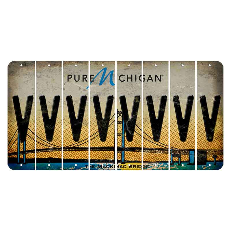 Michigan Mackinac Bridge Cut License Plate Strips (Set of 8) V