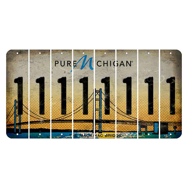 Michigan Mackinac Bridge Cut License Plate Strips (Set of 8) 1