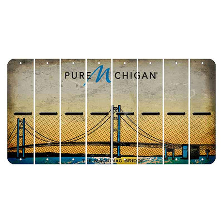 Michigan Mackinac Bridge Cut License Plate Strips (Set of 8) Hyphen