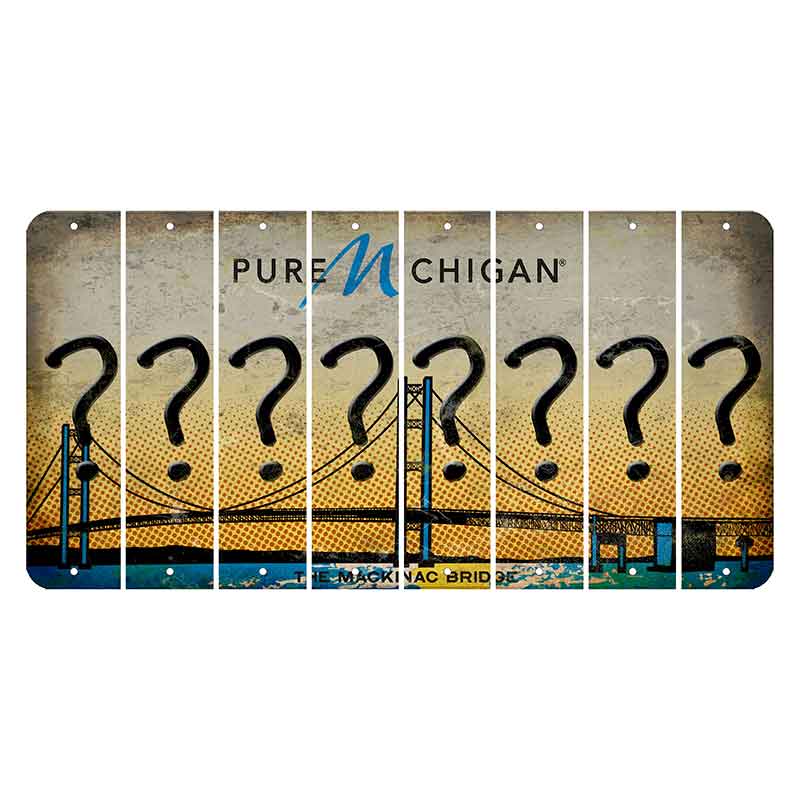 Michigan Mackinac Bridge Cut License Plate Strips (Set of 8) Question Mark