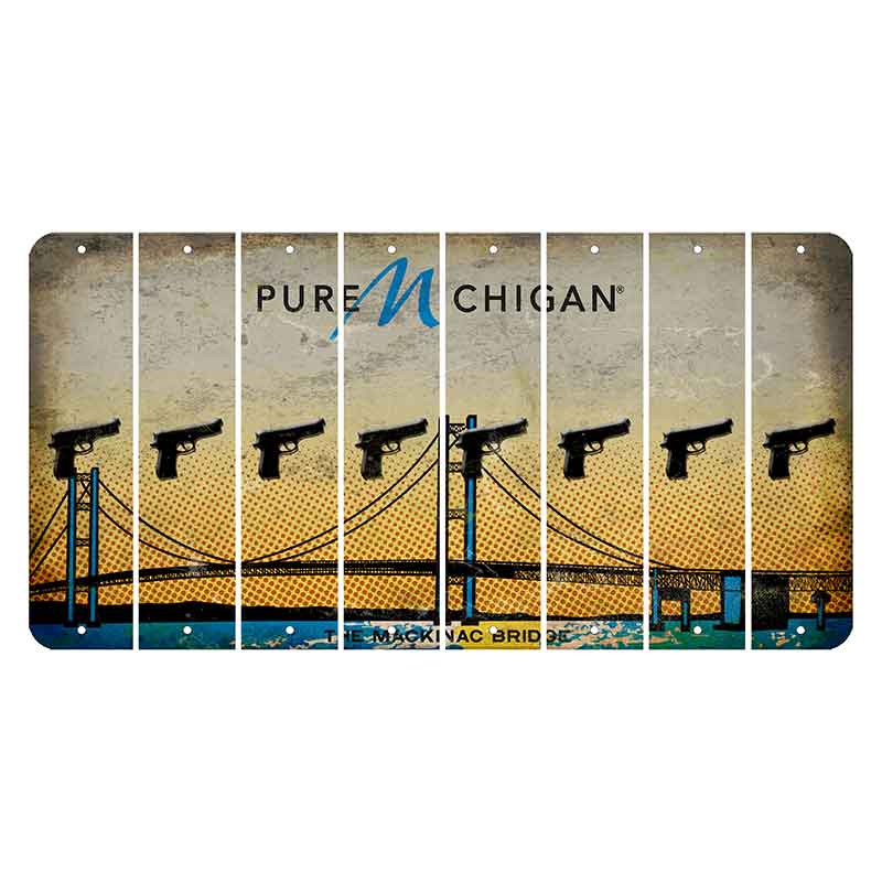 Michigan Mackinac Bridge Cut License Plate Strips (Set of 8) Handgun