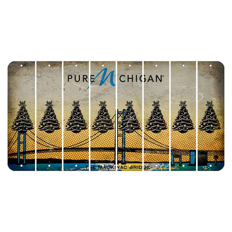 Michigan Mackinac Bridge Cut License Plate Strips (Set of 8) Christmas Tree