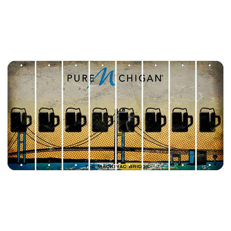 Michigan Mackinac Bridge Cut License Plate Strips (Set of 8) Beer Mug