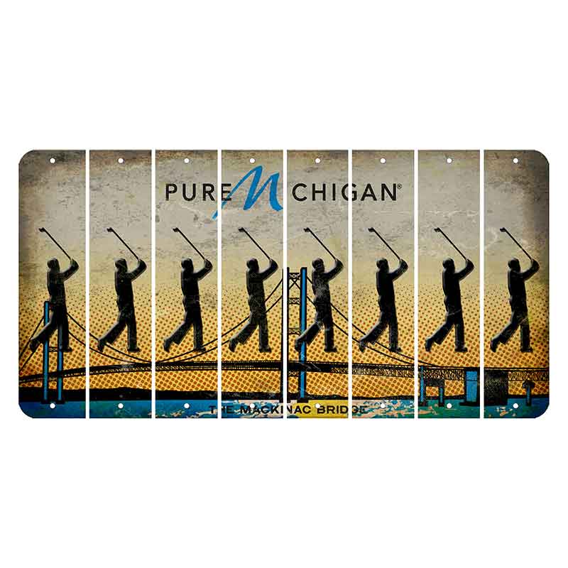 Michigan Mackinac Bridge Cut License Plate Strips (Set of 8) Male Golfer