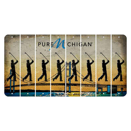 Michigan Mackinac Bridge Cut License Plate Strips (Set of 8) Male Golfer