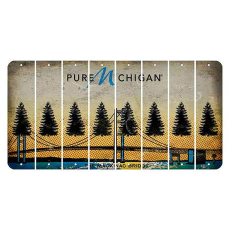 Michigan Mackinac Bridge Cut License Plate Strips (Set of 8) Pine Tree