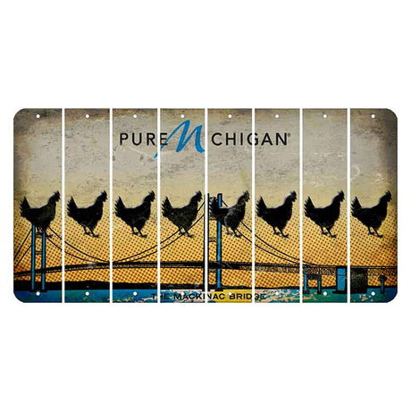 Michigan Mackinac Bridge Cut License Plate Strips (Set of 8) Chicken