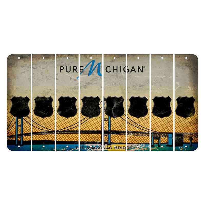 Michigan Mackinac Bridge Cut License Plate Strips (Set of 8) Police Badge