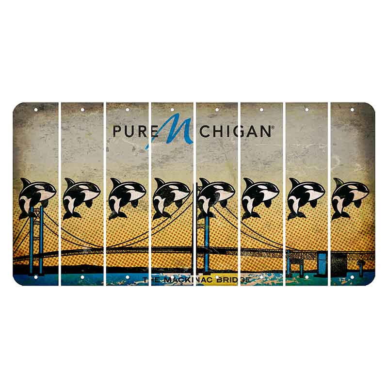 Michigan Mackinac Bridge Cut License Plate Strips (Set of 8) Whale