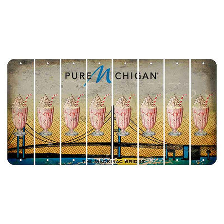 Michigan Mackinac Bridge Cut License Plate Strips (Set of 8) Milkshake