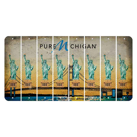 Michigan Mackinac Bridge Cut License Plate Strips (Set of 8) Statue of Liberty